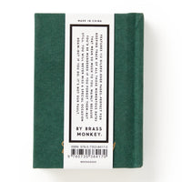 A small green hard-bound diary called Dates People Get Mad If I Forget Tiny Diary by Brass Monkey, featuring a white label with black text and the ISBN on the back—perfect for tracking important dates.