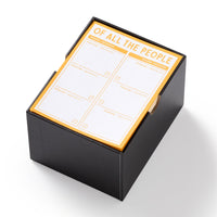 The Of All The People Social Game by Brass Monkey is a black boxed party game. Each card has a yellow header, organized sections, and spaces to write Person/Activity—great for celebrity or group game nights.