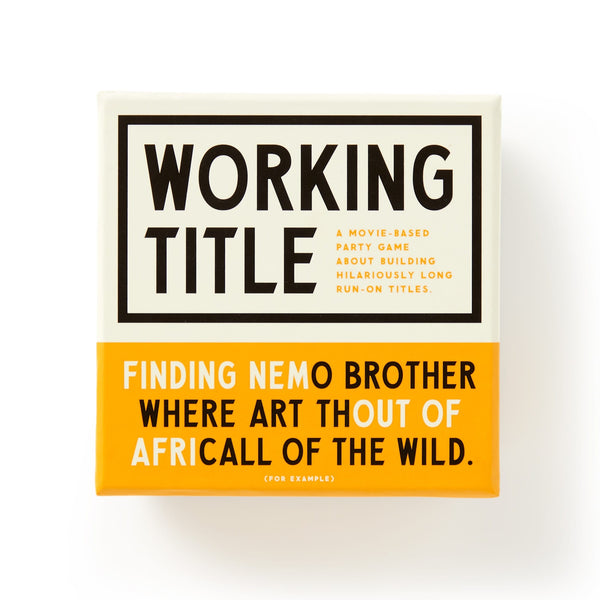 The Working Title Game by Brass Monkey is a movie-themed party game where you build hilariously long movie title chains. For example: Finding Nemo Brother Where Art Thout of Africa! of the Wild.