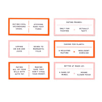 Brass Monkey’s Debatable Game Set features six pairs of witty, contrasting statements in bordered grid cards—perfect for hilarious debates on hot topics like “Buying cool secondhand shoes vs. Avoiding rare foot fungi.”.