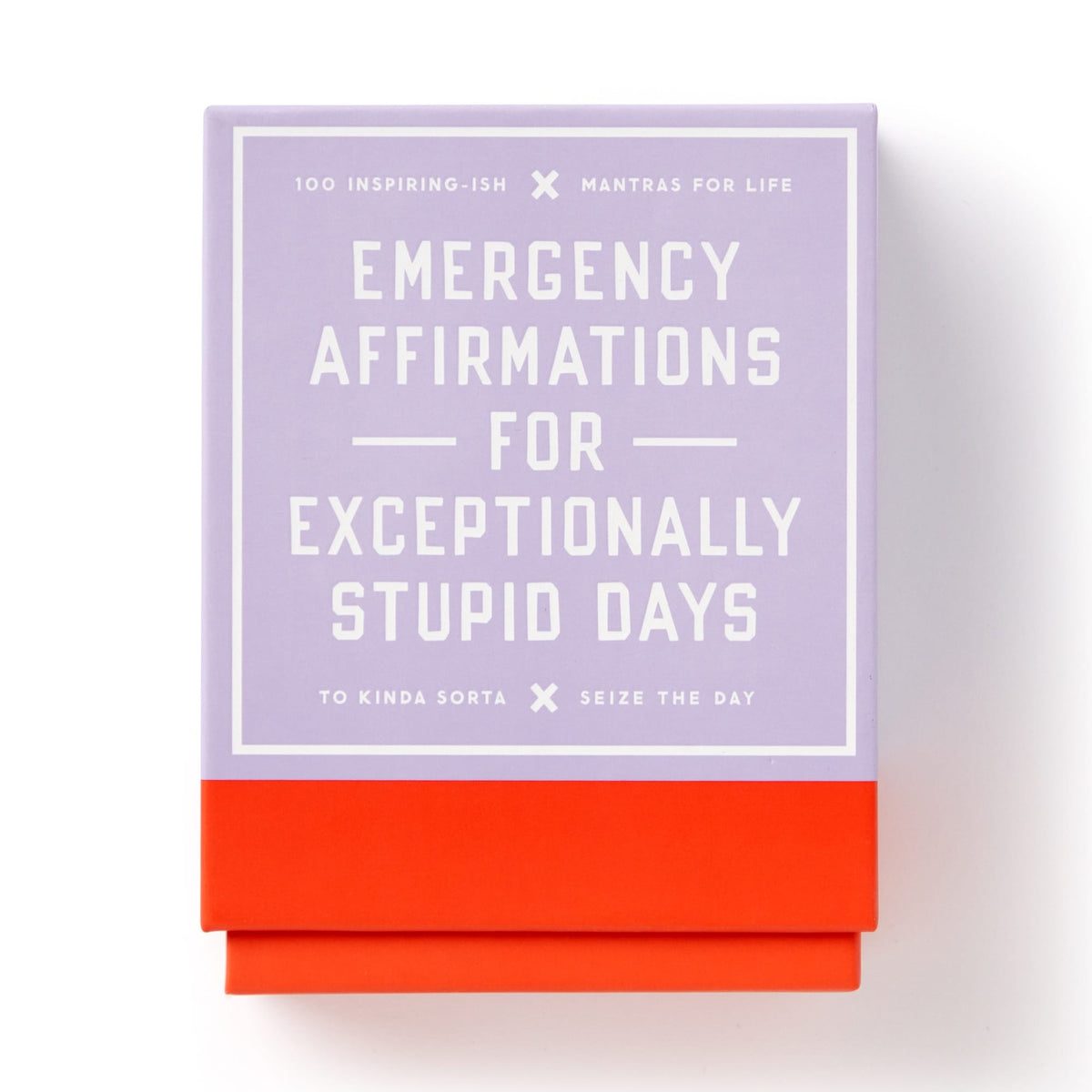 The Emergency Affirmations for Exceptionally Stupid Days Card Deck by Brass Monkey features 100 inspiring-ish cards, perfect for when you need a boost.