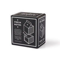 The Brass Monkey Fresh Ideas Milk Carton Note Set is a black, cube-shaped box with white text and milk carton line drawings, containing tear-off sheets for memo notes and creative ideas.