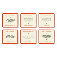 The Poorly Explained Movies Game by Brass Monkey features six cards with funny, convoluted movie summaries—plus hints and titles—for party fun or movie trivia. Includes Good Will Hunting, Finding Nemo, Titanic, Cinderella, Die Hard & Legally Blonde.