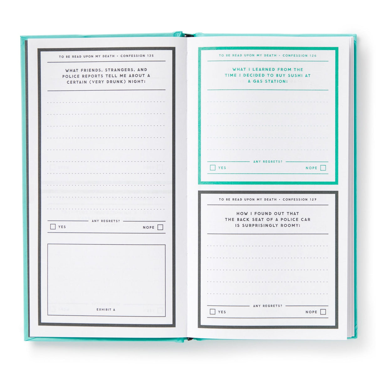 The Brass Monkey To Be Read Upon My Death Journal is an open prompted journal with life-story prompts to fill in, capturing wild tales like gas station sushi lessons and unforgettable nights—all for someone to read when youre gone.