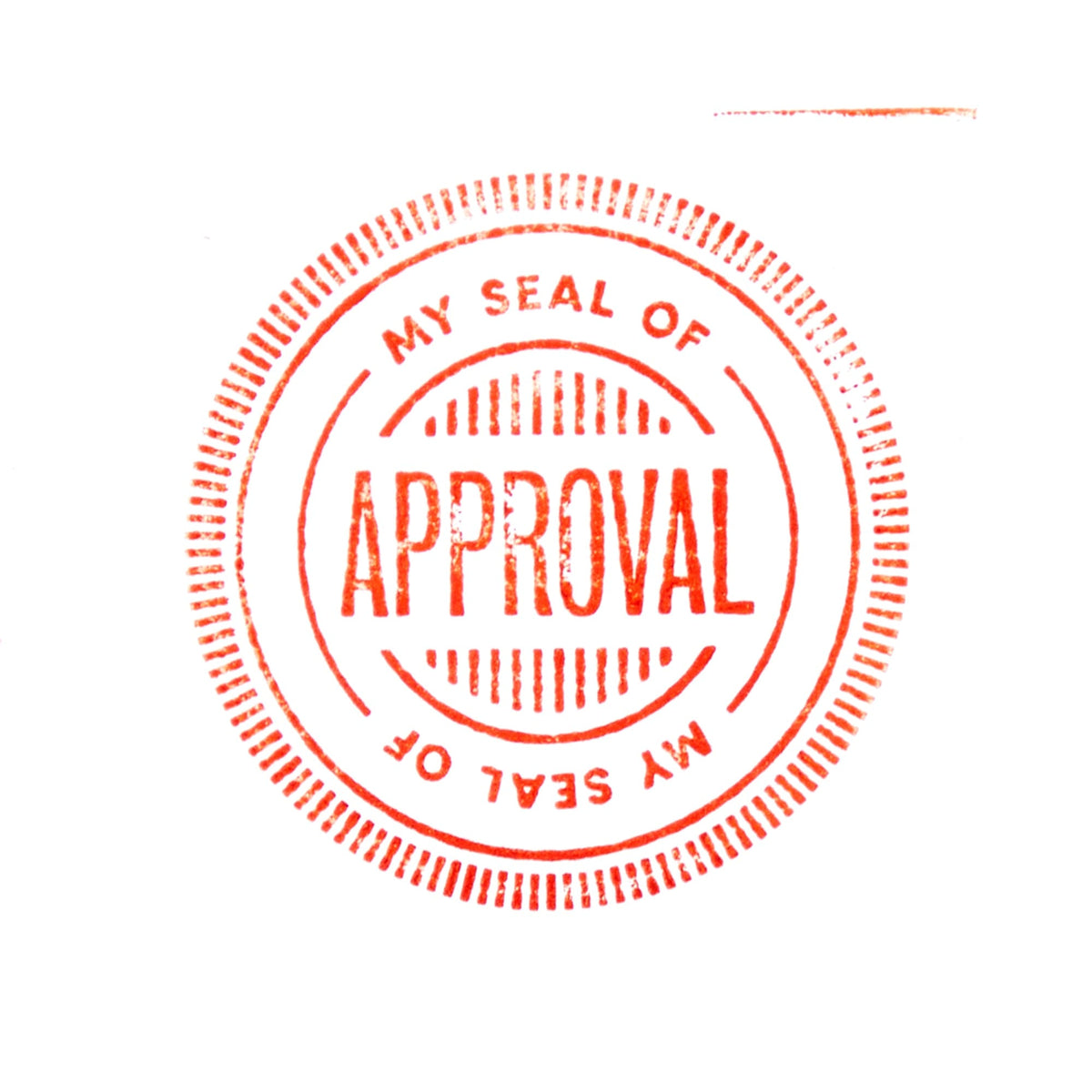 The Brass Monkey Your Seal Of Approval Stamp Set features a red circular stamp with MY SEAL OF APPROVAL around the edge and bold APPROVAL at the center, accented by concentric circles and radiating lines.