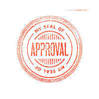 The Brass Monkey Your Seal Of Approval Stamp Set features a red circular stamp with MY SEAL OF APPROVAL around the edge and bold APPROVAL at the center, accented by concentric circles and radiating lines.