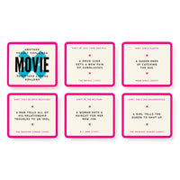 Mini Poorly Explained Movies – Y2K Edition by Brass Monkey is a set of six game cards, each with a vague movie plot hint, and the movie’s title and release year provided at the bottom.