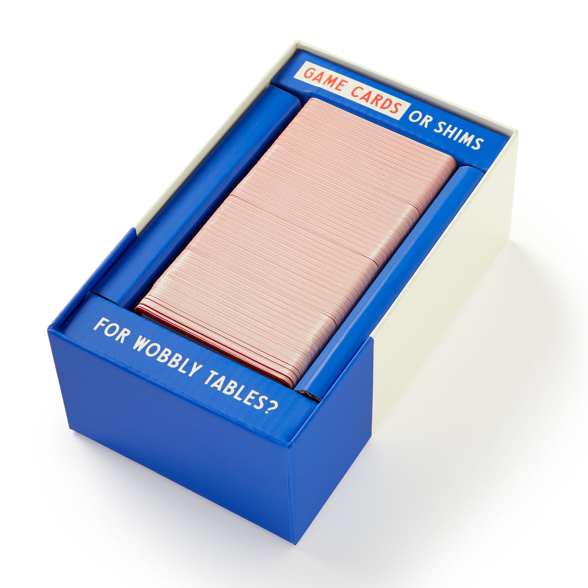 A box of Brass Monkey’s Which Hunt Party Game cards—perfect for game night, shimming a table, or enjoying hilarious adult fun. The neatly stacked cards come in a blue and white box.