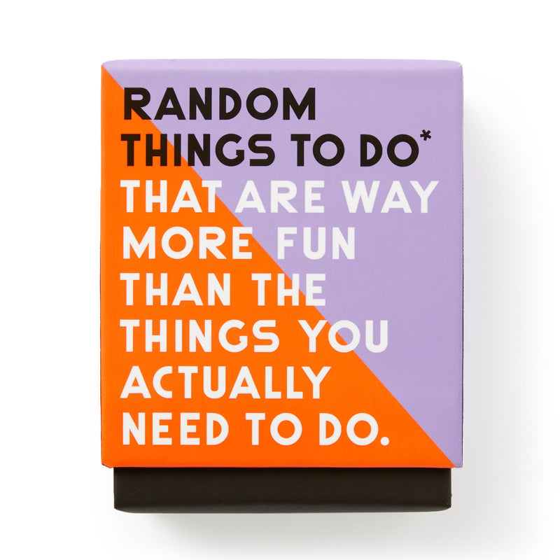 The Brass Monkey Random Things To Do Box features a purple and orange cover with bold text: "Random things to do* that are way more fun than the things you actually need to do.