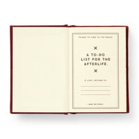 The Brass Monkey "People I Plan To Haunt Tiny Diary" features a red cover, spaces for contact info if lost, and blank lines for your notes—perfect for making lists to remember in the afterlife.