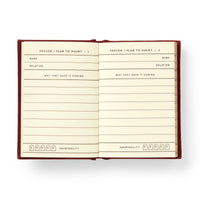 The Brass Monkey People I Plan To Haunt Tiny Diary is an open notebook for two people per page, with spaces for name, relation, haunting reason, and a hauntability scale featuring illustrated ghost icons at the bottom.