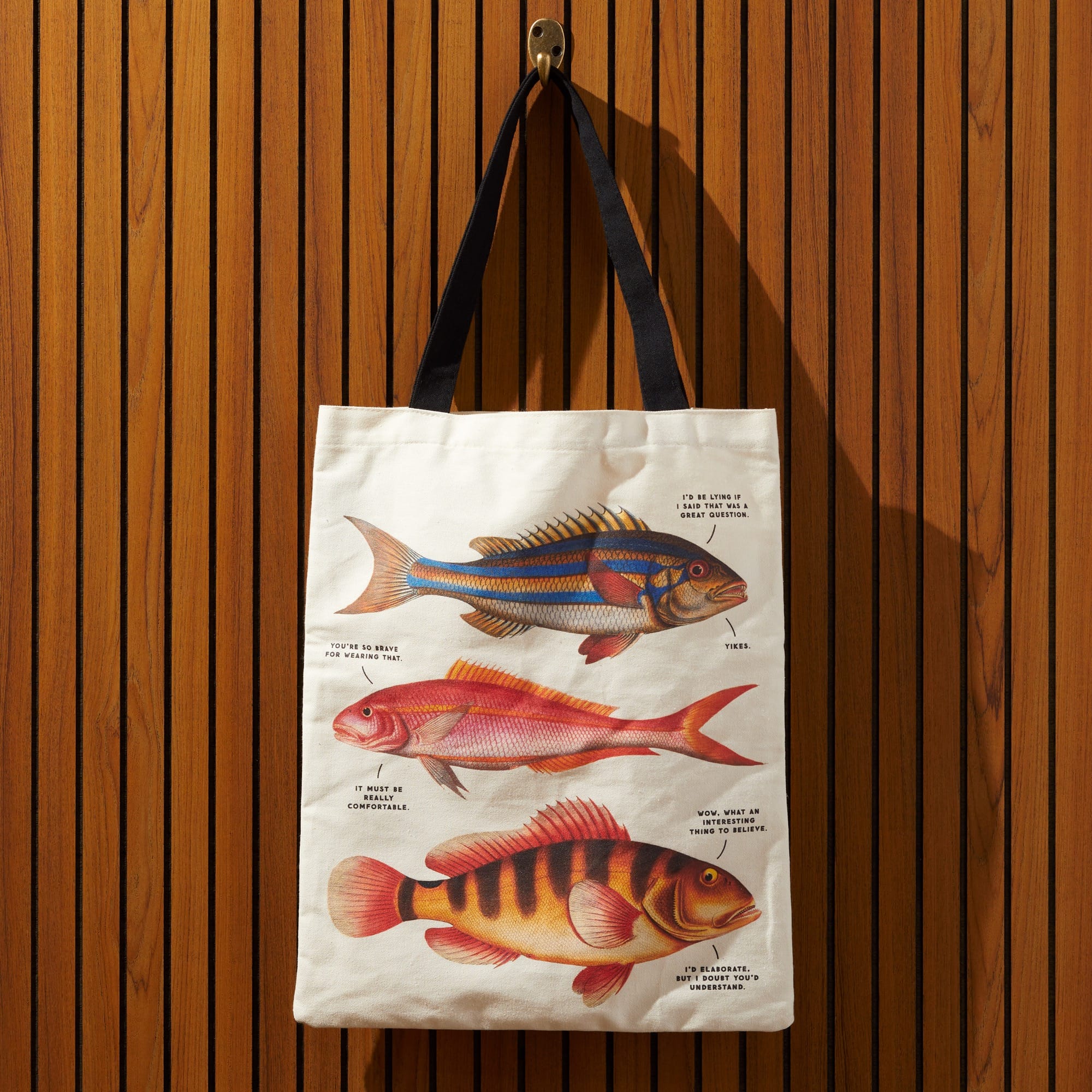 ☆関税込☆Rockfish Weatherwear★CANVAS BAGUETTE TOTE BAG★ Judgy Fish Canvas Tote – Brass Monkey