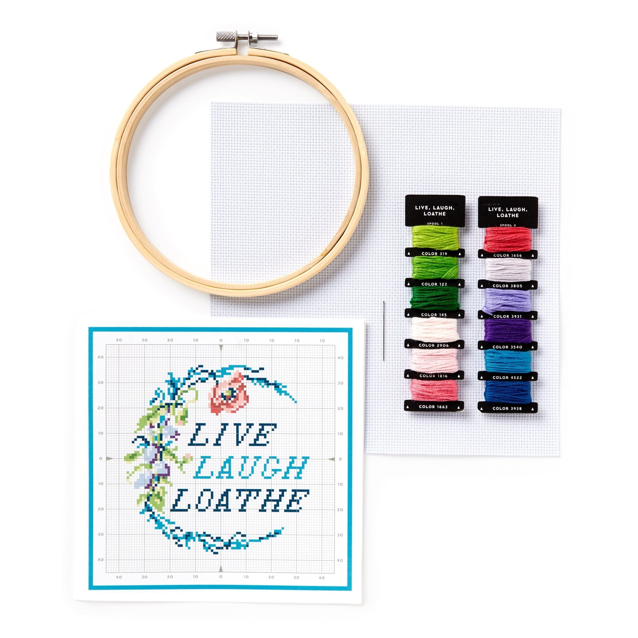 立札　マザー＆チルドレン　マザーエンター Live Laugh Loathe Cross Stitch Kit – Brass Monkey